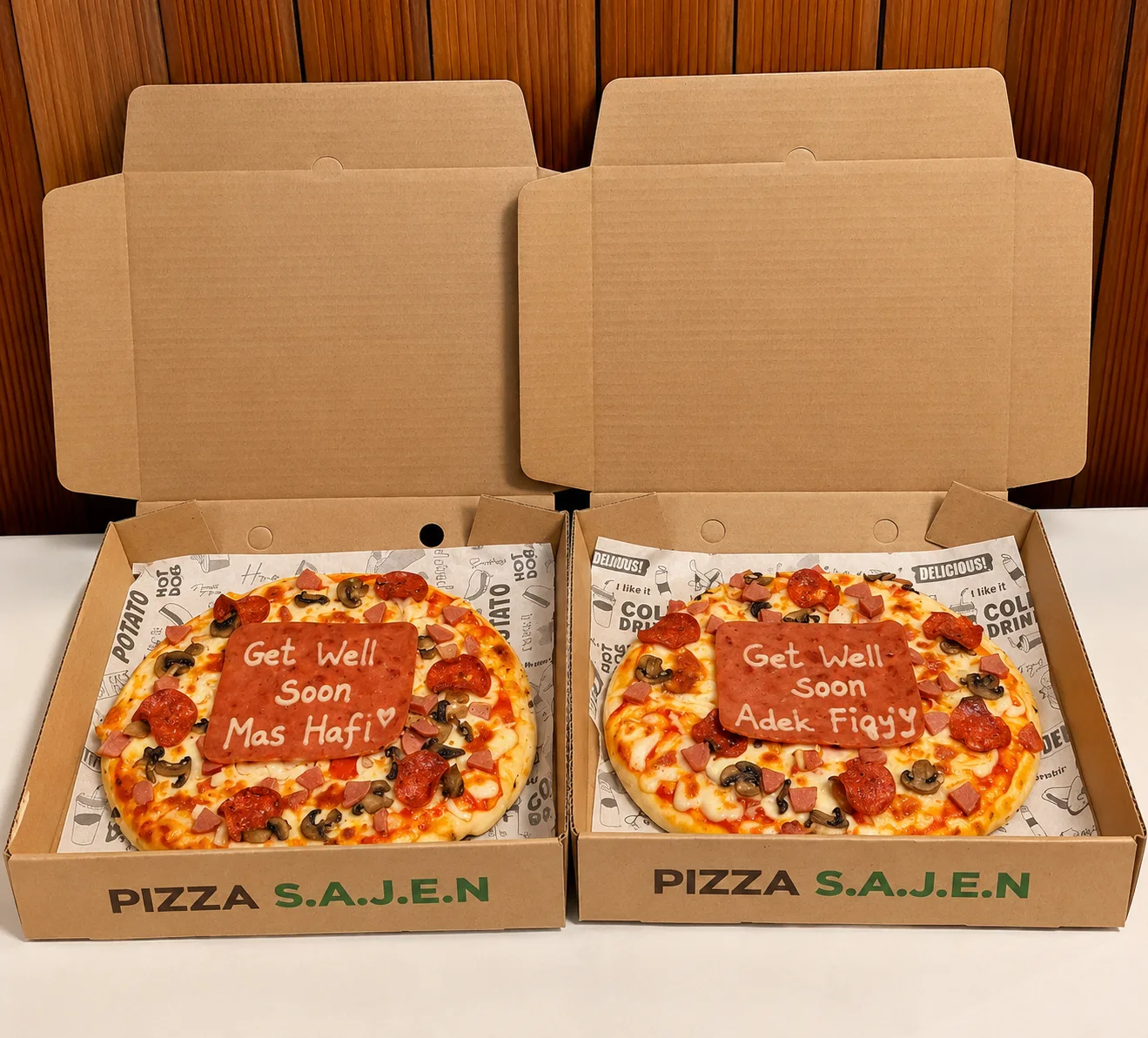 Pizza custom Dapur Sajen dalam kemasan hadiah